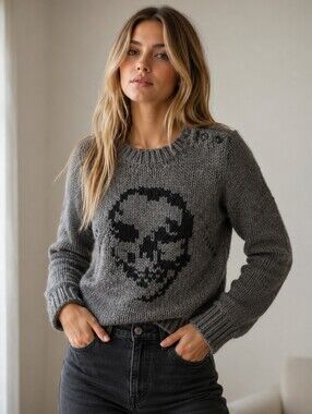 Zadig & Voltaire Skull Knit Sweater – Gray alpaca Blend Chunky Sweater